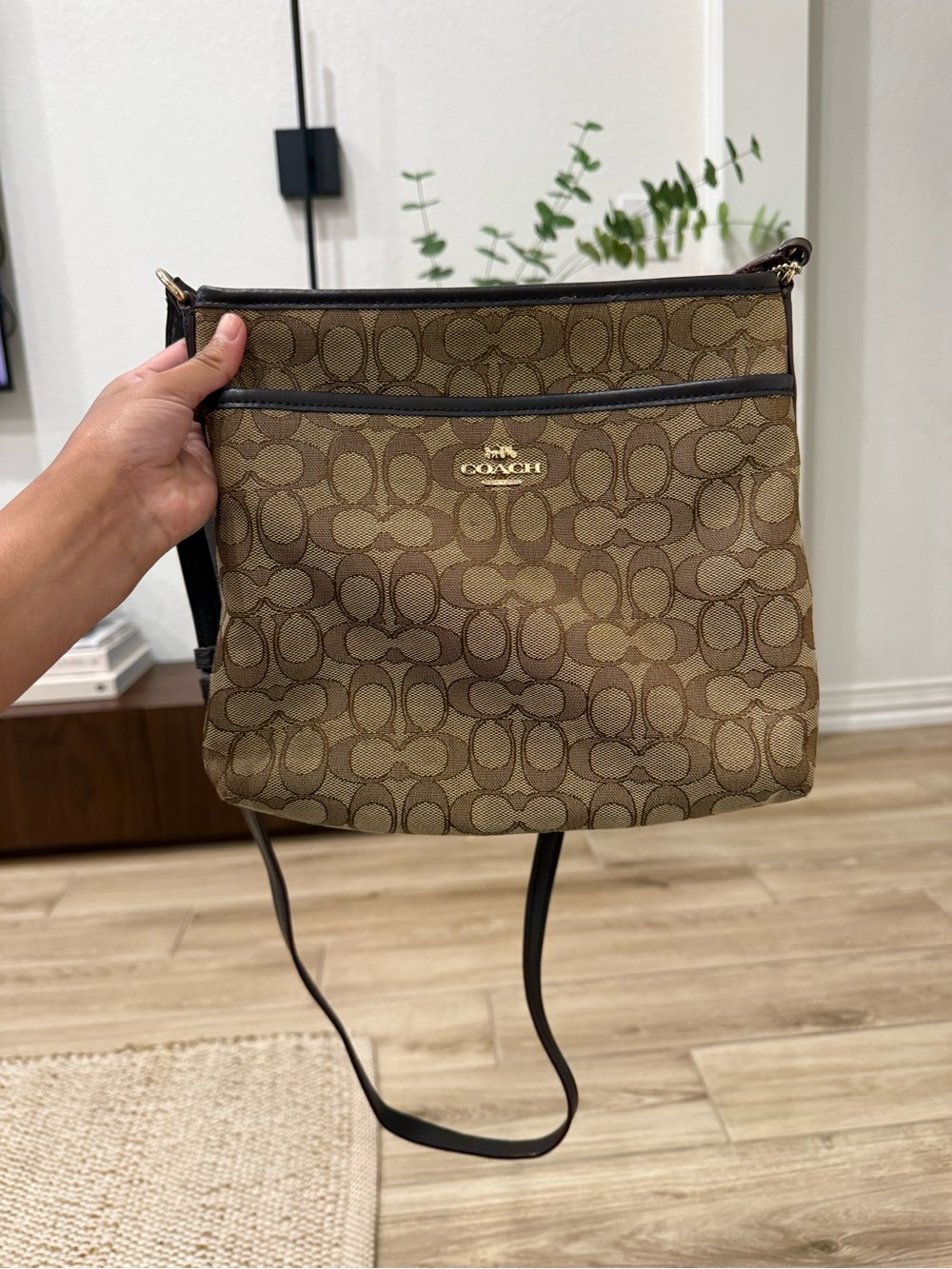 Coach Tan and Brown Signature Messenger Bag